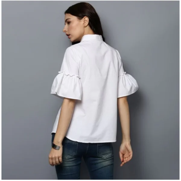 Women's Cotton Solid Bell Sleeve Top (White) - Image 7