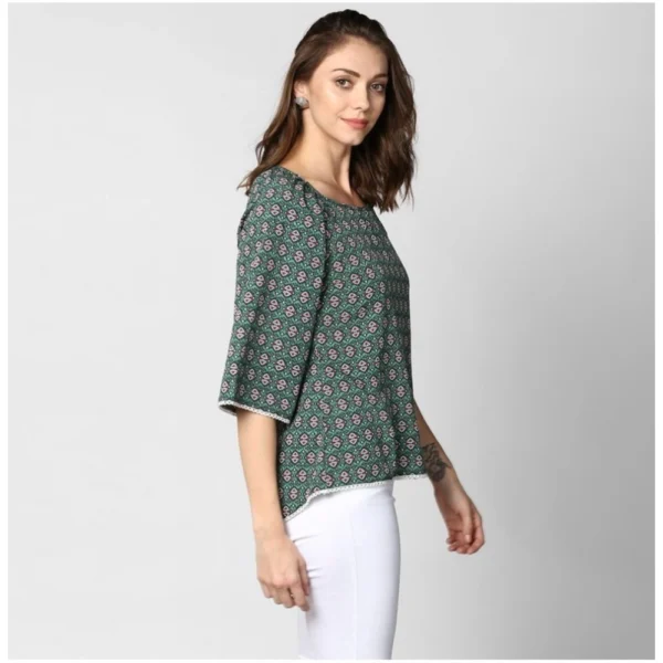 Women's Polyester Printed 3-4th Sleeves Top (Green) - Image 4