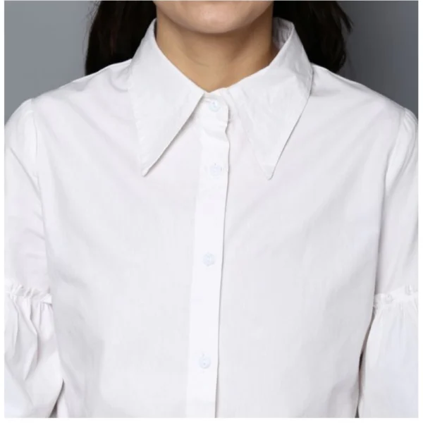 Women's Cotton Solid Bell Sleeve Top (White) - Image 2
