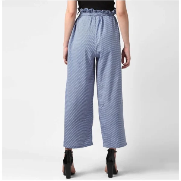 Women's Polyester Striped Elasticated Trousers (Blue) - Image 4