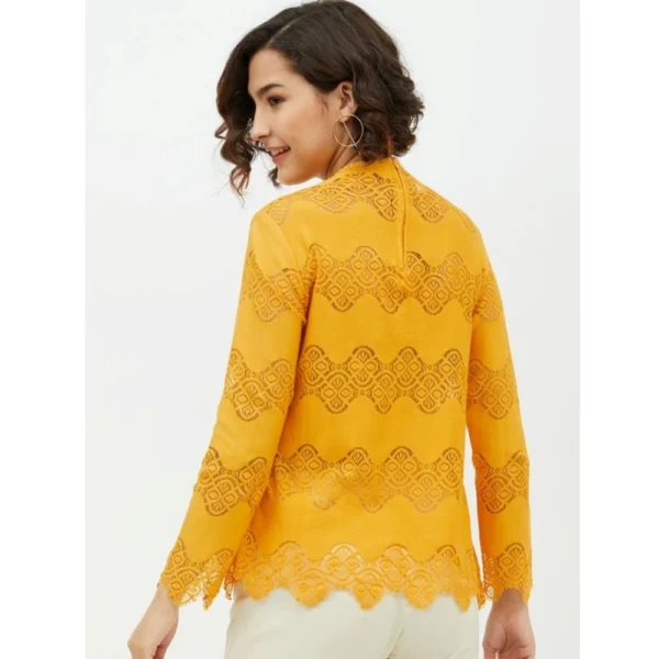 Women's Cotton Lace Inserts Long Sleeves Top (Yellow) - Image 7