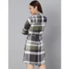 Women's Cotton Checkered Long Sleeves Above Knee Dress (Olive - White) - Image 7