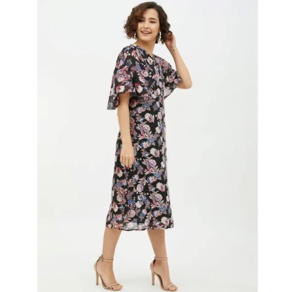 Women's Polyester Chain Print Cap Sleeve Calf-length Dress (Multicolor) - Image 4