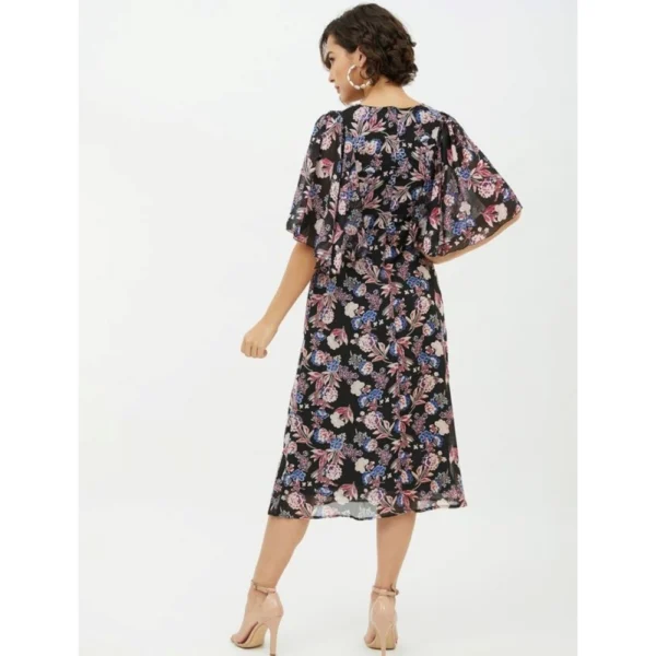 Women's Polyester Chain Print Cap Sleeve Calf-length Dress (Multicolor) - Image 7