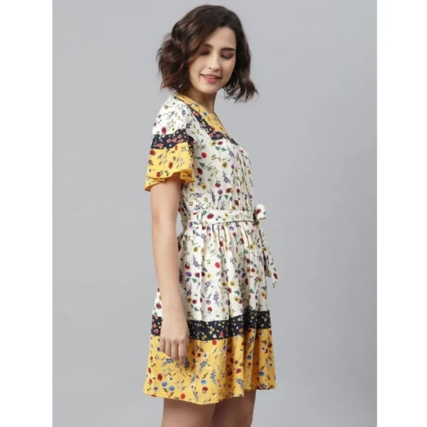 Women's Polyester Floral Flutter Above Knee Dress (Multicolor) - Image 3