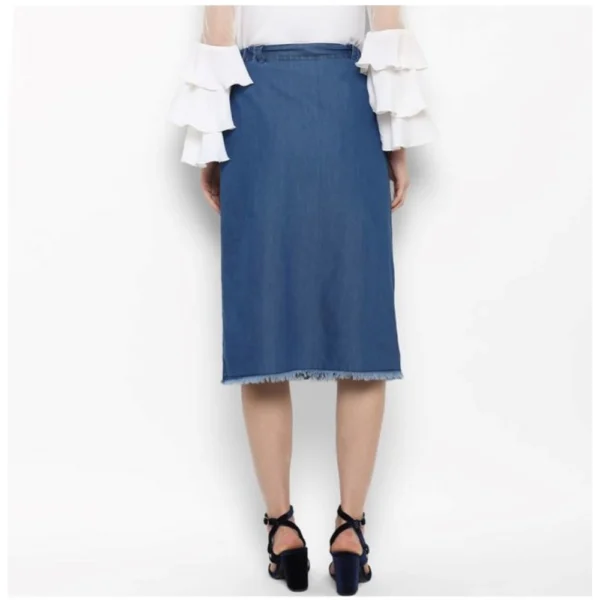 Women's Denim Washed Buttoned Skirt (Blue) - Image 7