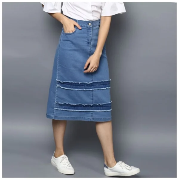 Women's Denim Washed Buttoned Skirt (Blue) - Image 5