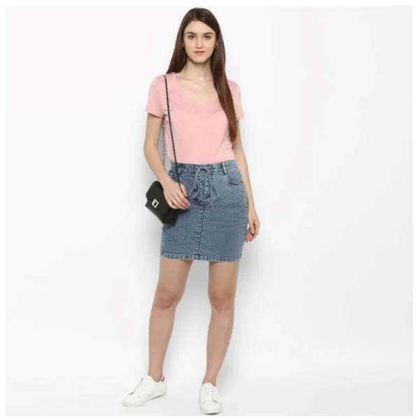 Women's Denim Draw String Buttoned Skirt (Blue) - Image 6