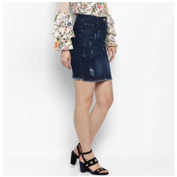 Women's Denim Distressed Buttoned Skirt (Blue) - Image 4