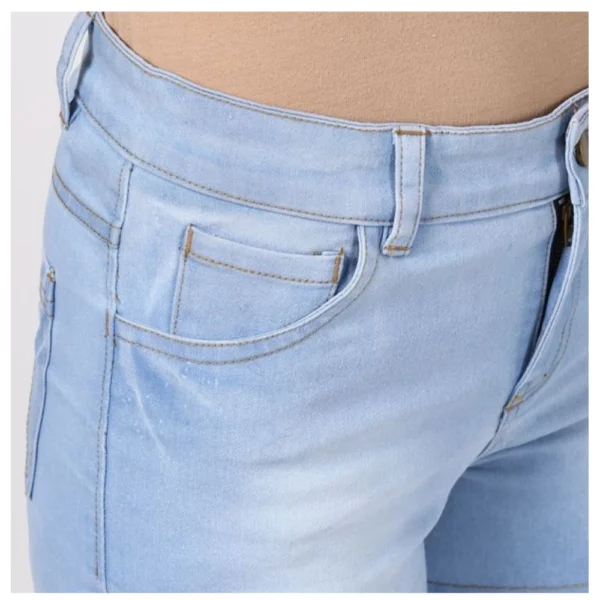 Women's Denim Solid Buttoned Shorts (Blue) - Image 2
