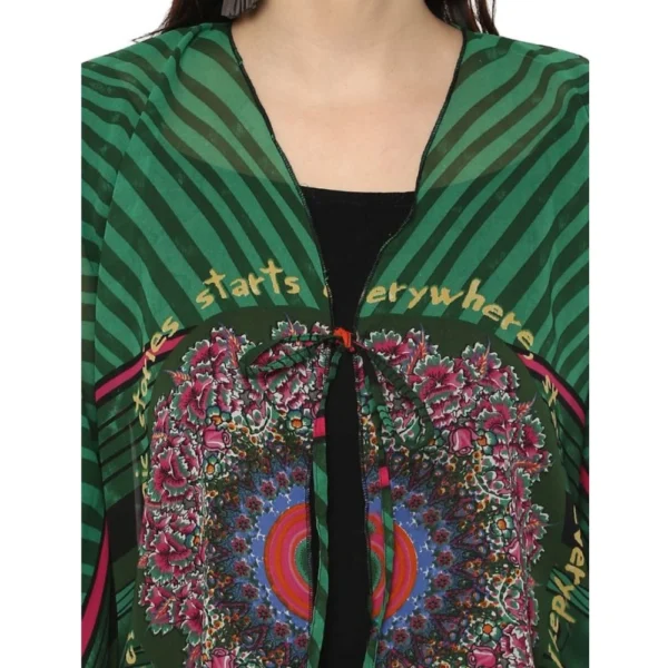 Women's Polyester Printed Kaftan Sleeve Shrug (Green - Multicolor) - Image 2