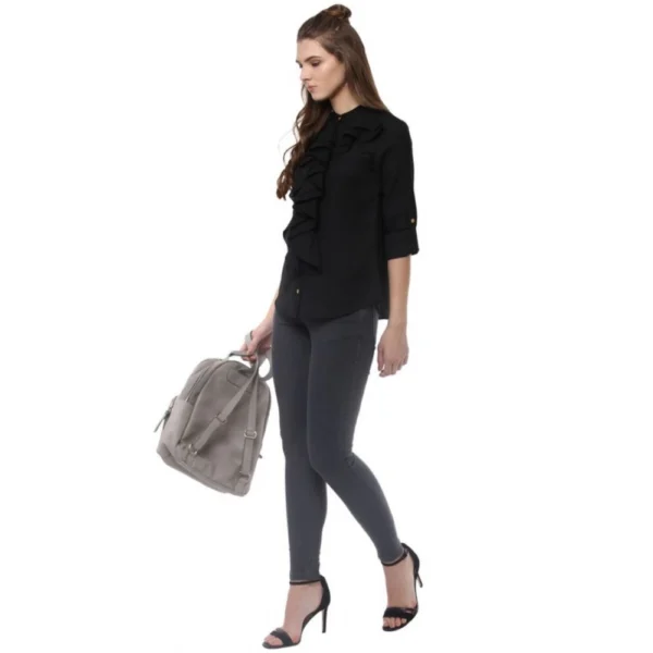 Women's Polyester Ruffled Long Sleeves Top (Black) - Image 6