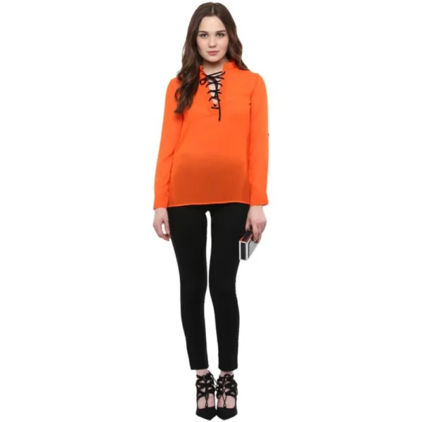 Women's Polyester Solid Long Sleeves Regular Top (Orange) - Image 6