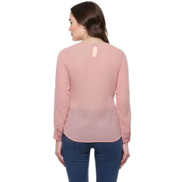 Women's Polyester Solid Long Sleeves Regular Top (Pink) - Image 7