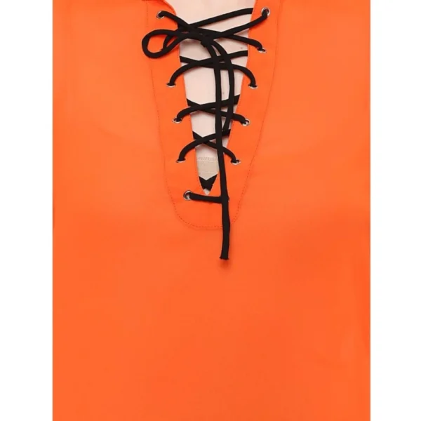 Women's Polyester Solid Long Sleeves Regular Top (Orange) - Image 2