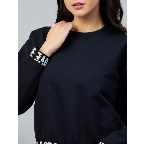 Women's Fleece Solid Long Sleeves Sweatshirt (Navy) - Image 2