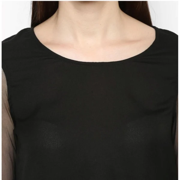 Women's Polyester Solid Tier Sleeve Top (Black) - Image 2