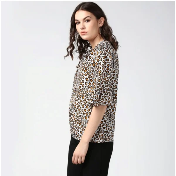 Women's Polyester Animal Print Bell Sleeve Top (Orange - Black) - Image 3
