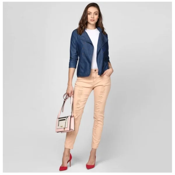Women's Denim Solid 3-4th Sleeves Top (Blue) - Image 5