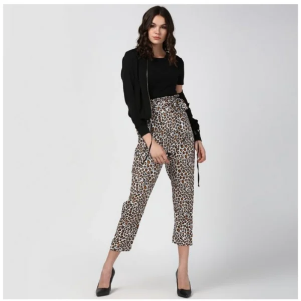 Women's Polyester Animal Print Elasticated Trousers (White - Yellow) - Image 3