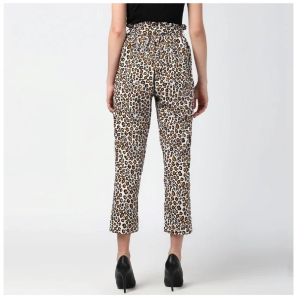 Women's Polyester Animal Print Elasticated Trousers (White - Yellow) - Image 4