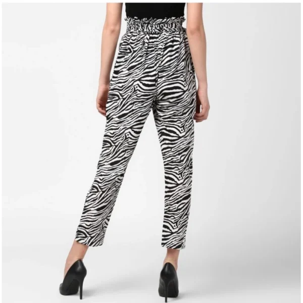 Women's Polyester Animal Print Elasticated Trousers (Black - White) - Image 4