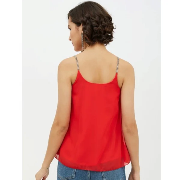 Women's Polyester Embellished Shoulder Straps Top (Red) - Image 4