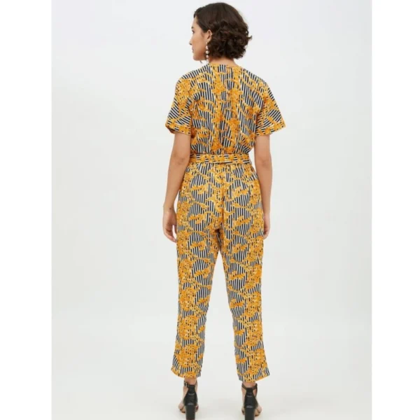 Women's Polyester Printed Half Sleeve Long Jumpsuit (Yellow) - Image 7