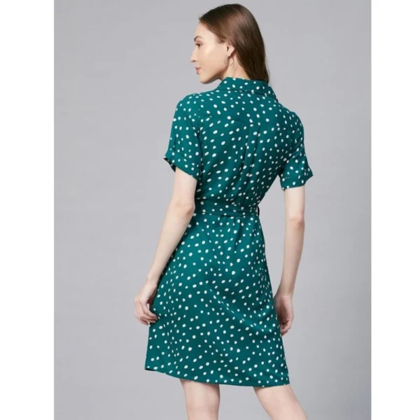 Women's Polyester Polka Short Sleeve Above Knee Dress (Blue - White) - Image 7