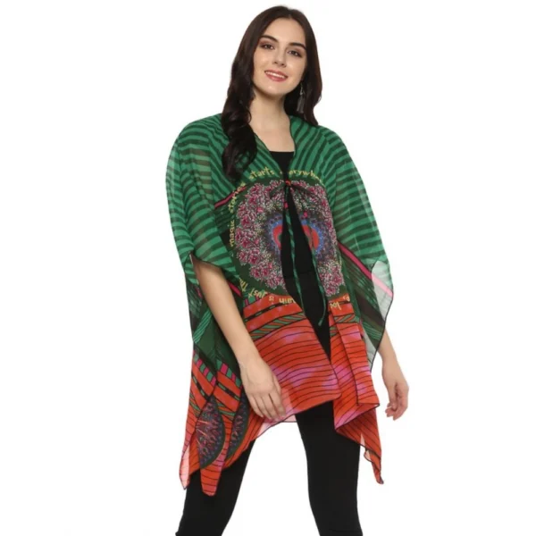Women's Polyester Printed Kaftan Sleeve Shrug (Green - Multicolor) - Image 5
