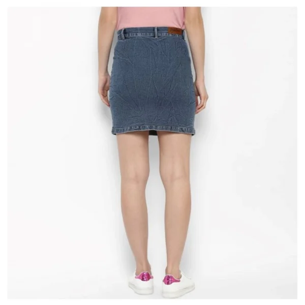 Women's Denim Front Pocket Buttoned Skirt (Blue) - Image 7