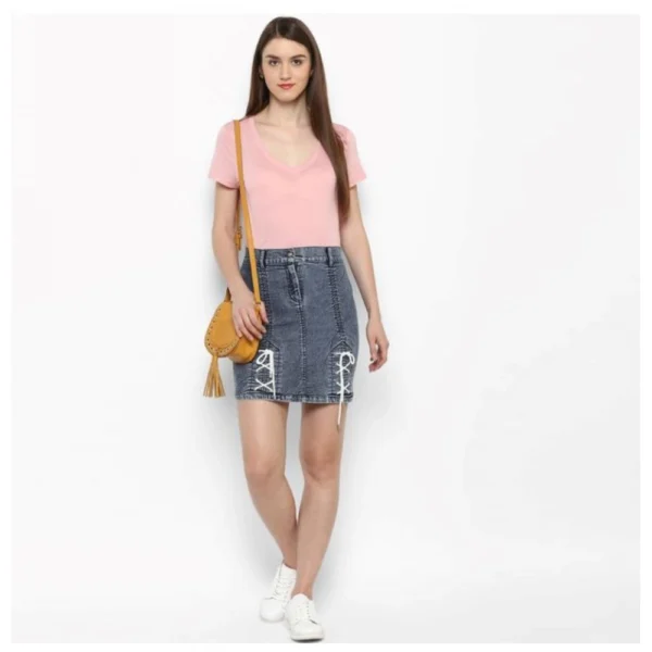 Women's Denim Tie Up Buttoned Skirt (Blue) - Image 6