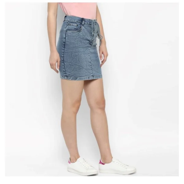 Women's Denim Draw String Buttoned Skirt (Blue) - Image 4