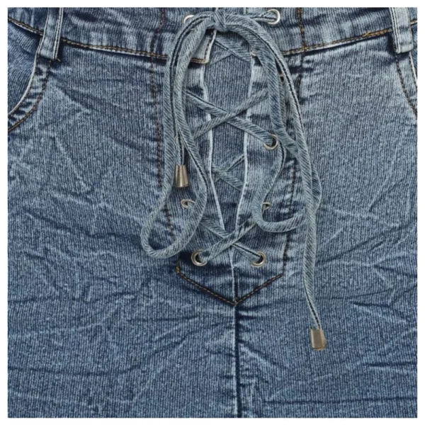 Women's Denim Draw String Buttoned Skirt (Blue) - Image 2