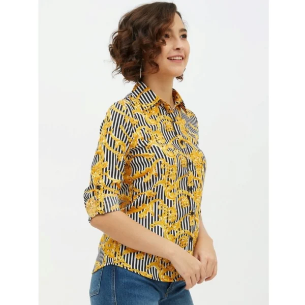 Women's Polyester Printed Roll Up Sleeve Standard Length Shirt (Mustared) - Image 4
