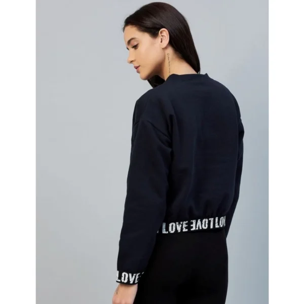 Women's Fleece Solid Long Sleeves Sweatshirt (Navy) - Image 3