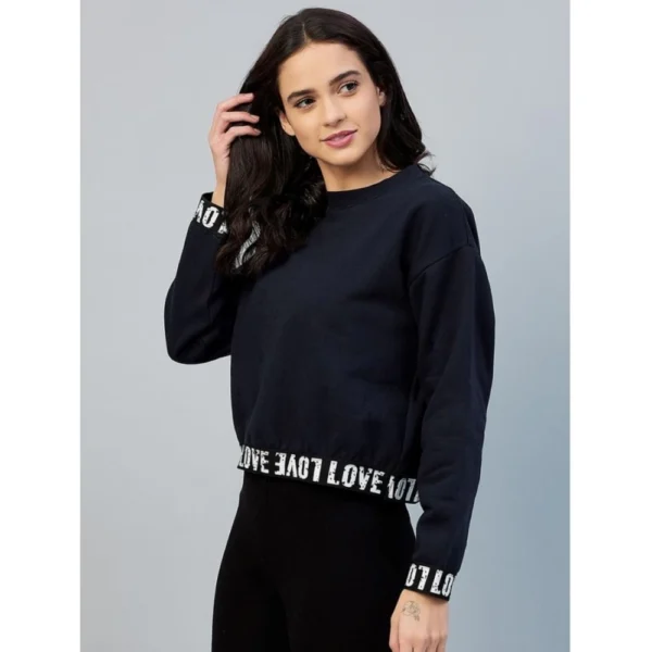 Women's Fleece Solid Long Sleeves Sweatshirt (Navy) - Image 7
