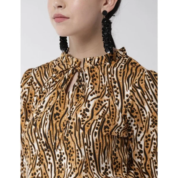 Women's Polyester Printed Bell Sleeve Top (Orange - Black) - Image 2