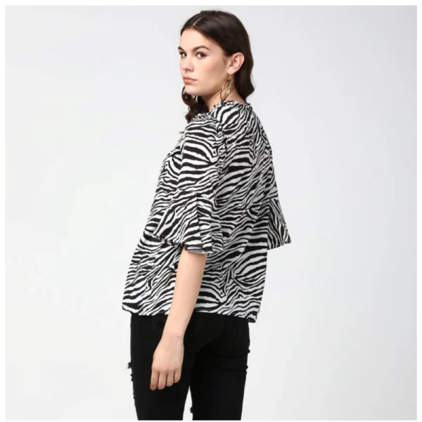 Women's Polyester Animal Print Bell Sleeve Top (Black - White) - Image 7