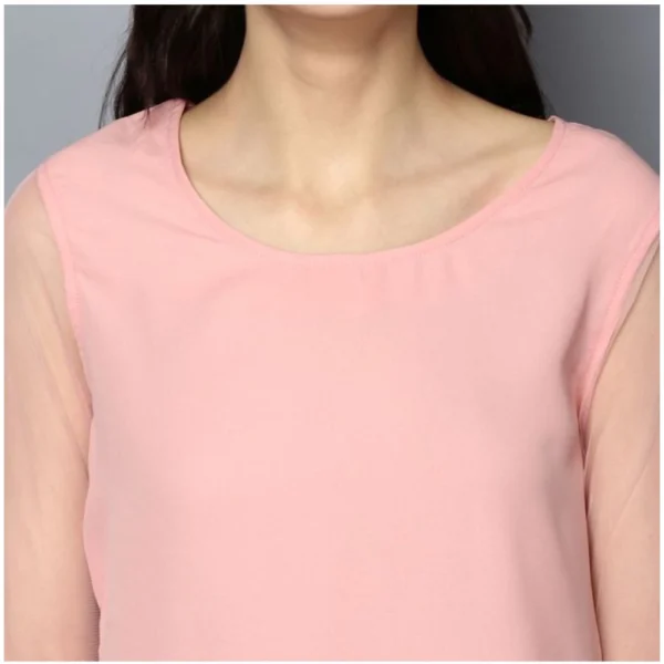 Women's Polyester Solid Tier Sleeve Top (Pink) - Image 2