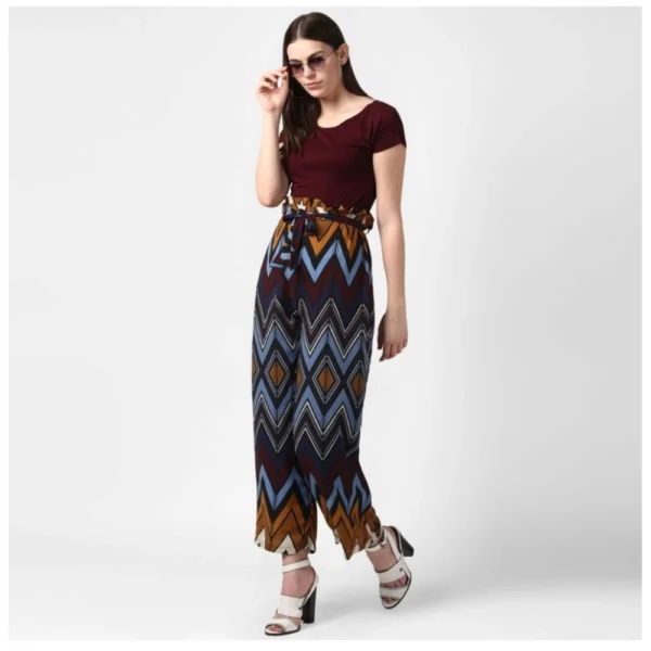 Women's Polyester Chevron Elasticated Trousers (Multicolor) - Image 3