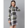 Women's Cotton Checkered Long Sleeves Above Knee Dress (Olive - White) - Image 3