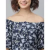 Women's Polyester Off Shoulder Half Sleeve Above Knee Dress (Blue) - Image 3