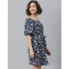 Women's Polyester Off Shoulder Half Sleeve Above Knee Dress (Blue) - Image 2