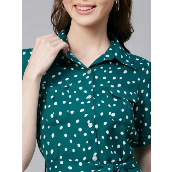 Women's Polyester Polka Short Sleeve Above Knee Dress (Blue - White) - Image 2