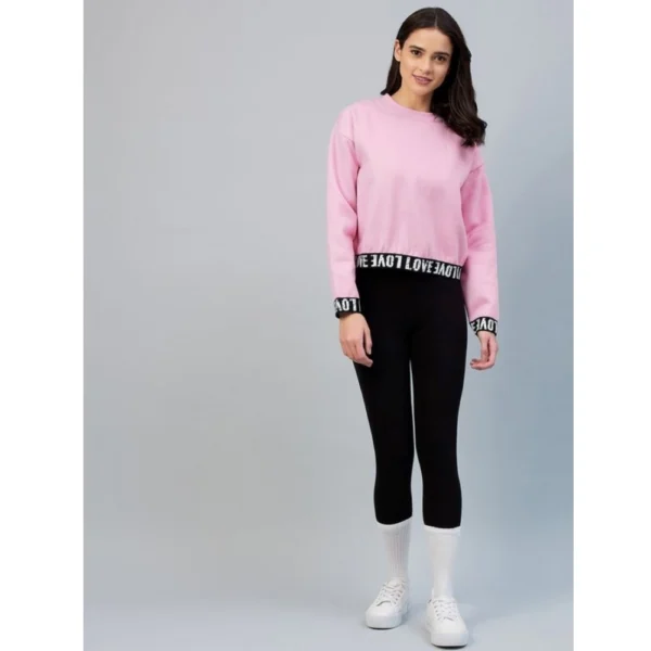 Women's Fleece Solid Long Sleeves Sweatshirt (Pink) - Image 4