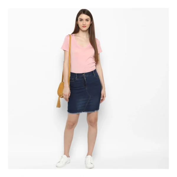 Women's Denim Stitching Pattern Buttoned Skirt (Blue) - Image 6