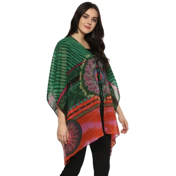 Women's Polyester Printed Kaftan Sleeve Shrug (Green - Multicolor) - Image 3
