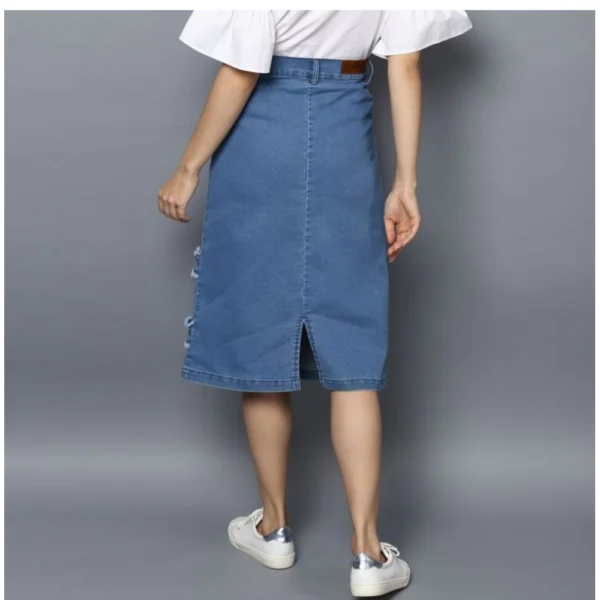 Women's Denim Washed Buttoned Skirt (Blue) - Image 6