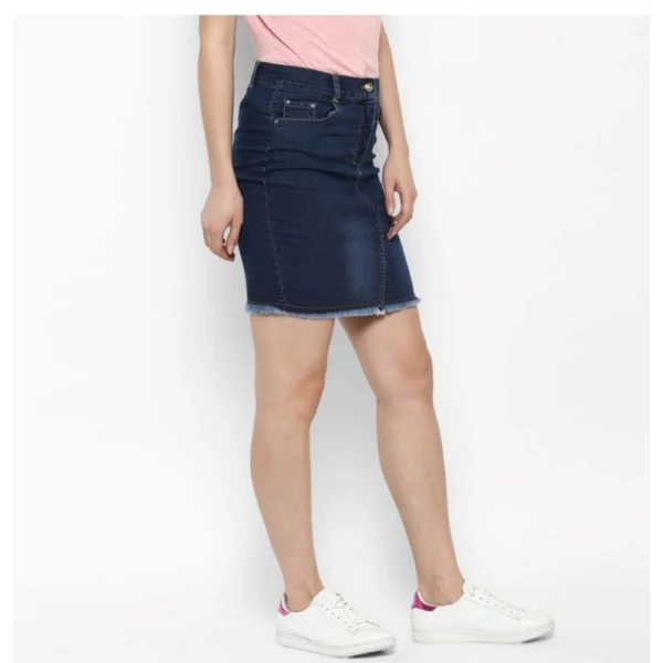Women's Denim Stitching Pattern Buttoned Skirt (Blue) - Image 4